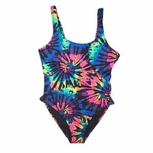 PINK Active One Piece Swimsuit NWT MEDIUM Tie Dye Neon Scoop Back
